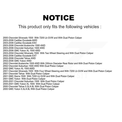 [Arrière] Disque et plaquette de frein pour Chevrolet Silverado 1500 GMC Avalanche XL KC8-100061T