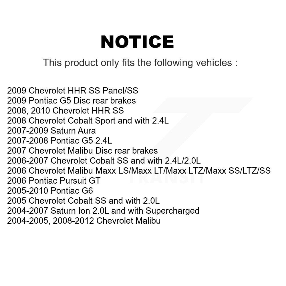 [Arrière] Disque et plaquette de frein pour Chevrolet Malibu Pontiac Cobalt G5 G6 Ion KC8-100225T