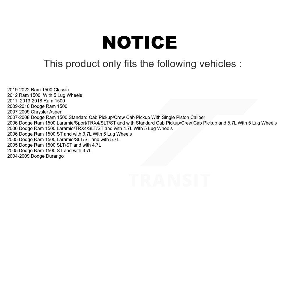 [Arrière] Disque et plaquette de frein pour Ram 1500 Classic Dodge Durango Chrysler KC8-100361C