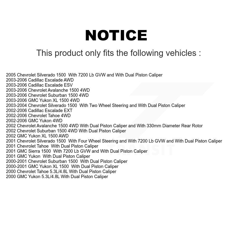 [Arrière] Disque et plaquette de frein pour Chevrolet Silverado 1500 GMC Avalanche XL KC8-100373C