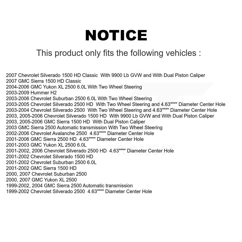 [Arrière] Disque et plaquette de frein pour Chevrolet GMC Sierra 2500 HD Silverado H2 KC8-100535C