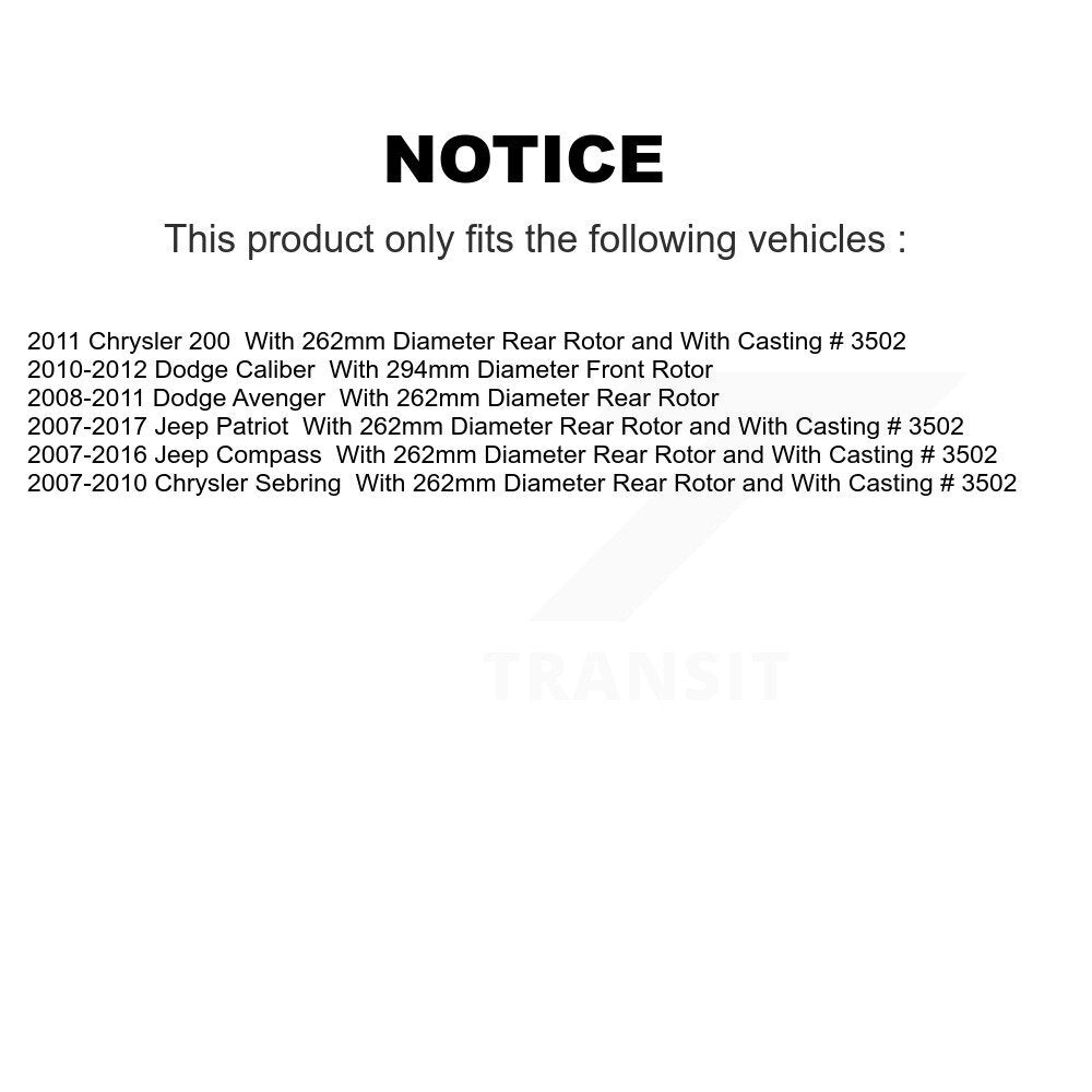 [Avant et Arrière] Disque et plaquette de frein pour Jeep Patriot Compass Chrysler KC8-101280C