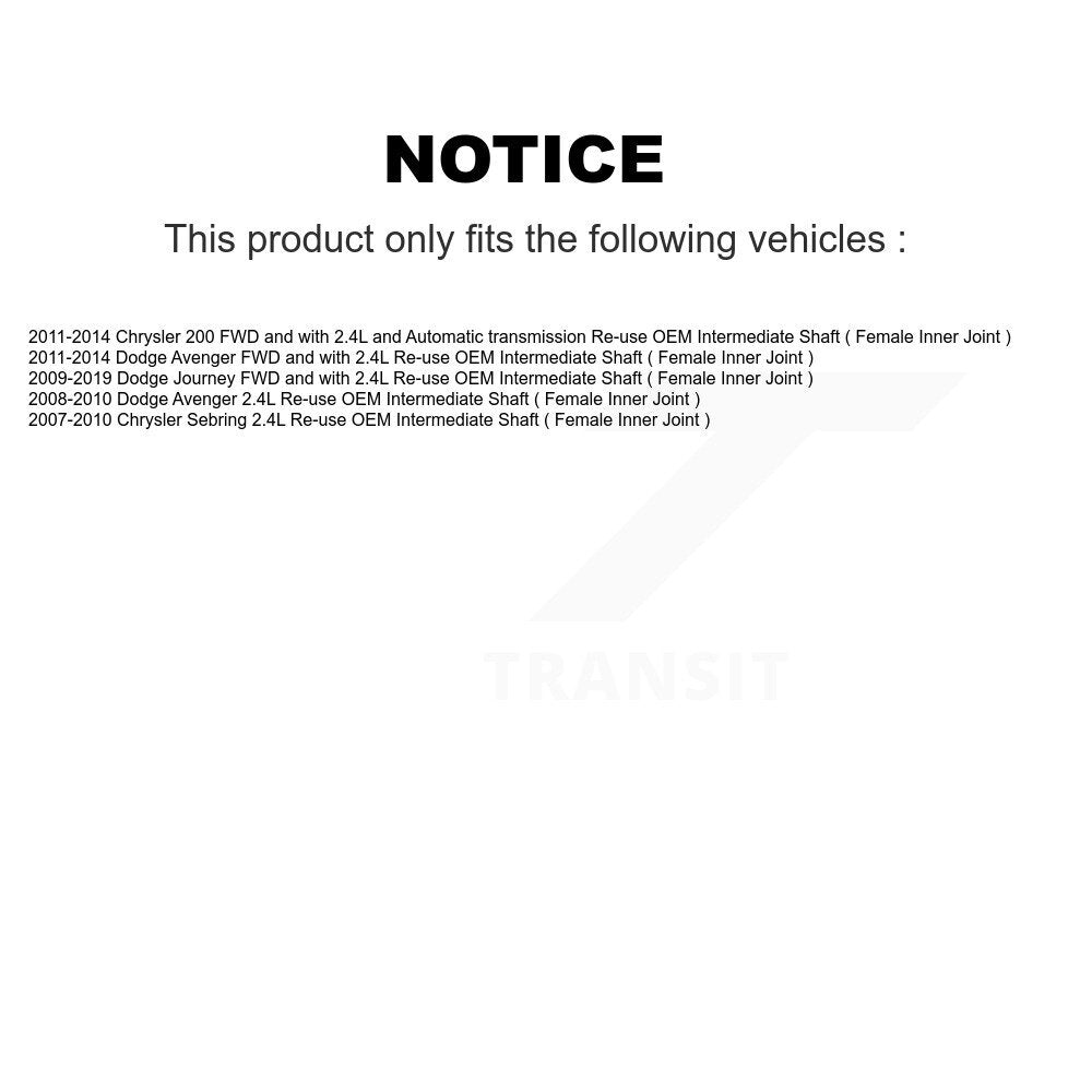 [Avant] Arbre de transmission CV pour Dodge Journey Chrysler 200 Avenger Sebring KCV-100126