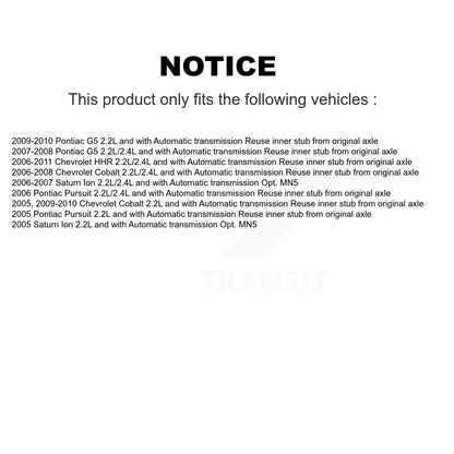 [Avant] Arbre de transmission CV pour Chevrolet Cobalt Pontiac G5 Saturn Ion HHR Pursuit KCV-100146
