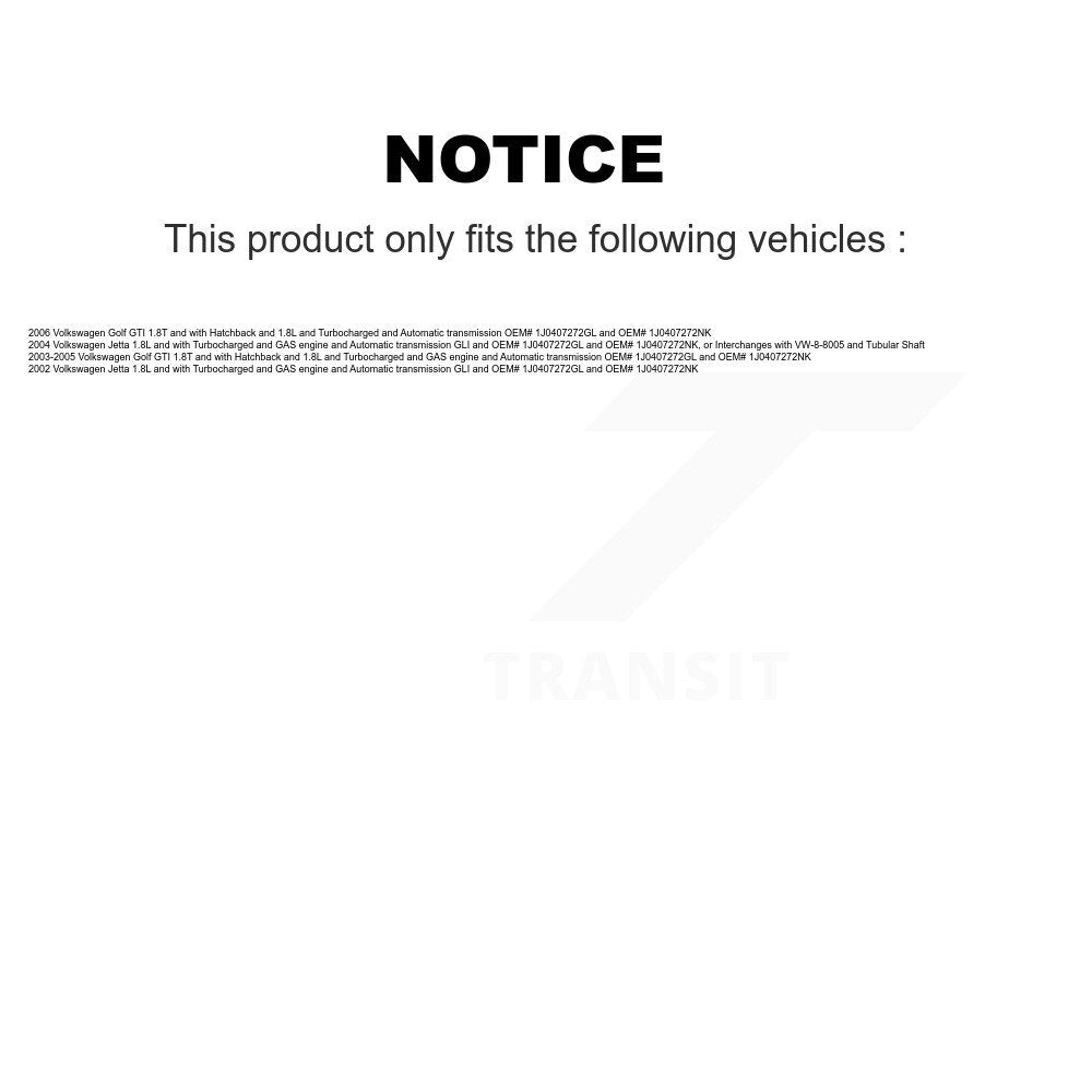 [Avant] Arbre de transmission CV pour Volkswagen Jetta Interchanges with VW-8-8005 Tubular KCV-100315