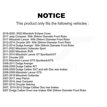 [Avant] Kit de disque (percé rainuré revêtu) de frein pour Jeep Dodge Patriot Mitsubishi Chrysler Compass Avenger 200 Caliber Outlander Sport Sebring Lancer Eclipse Cross RVR KD-100029