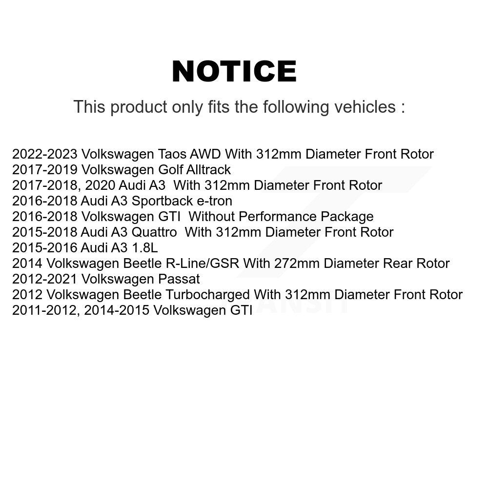 [Avant + Arrière] Kit de disque (percé rainuré revêtu) de frein pour Volkswagen Passat GTI Audi A3 Beetle Quattro Golf Alltrack Sportback e-tron Taos KD-100280
