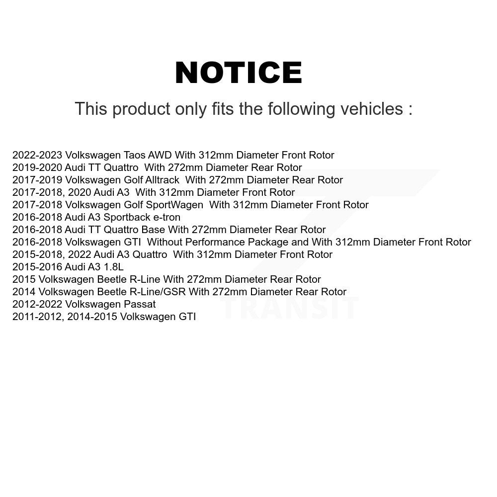 [Avant + Arrière] Kit de disque (percé rainuré revêtu) de frein pour Volkswagen Passat GTI Audi A3 Beetle Quattro Golf Alltrack Sportback e-tron Taos KD-100280