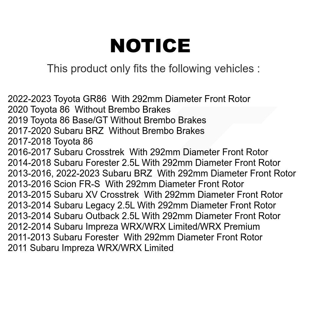 [Avant] Disque et plaquette de frein pour Subaru Forester Impreza XV Crosstrek BRZ KDA-100165