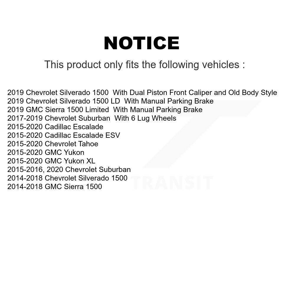 [Arrière] Disque et plaquette de frein pour Chevrolet GMC Silverado 1500 Sierra KDA-101982