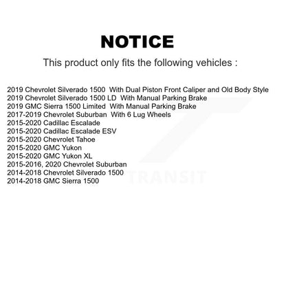 [Arrière] Disque et plaquette de frein pour Chevrolet GMC Silverado 1500 Sierra Tahoe KDA-101983