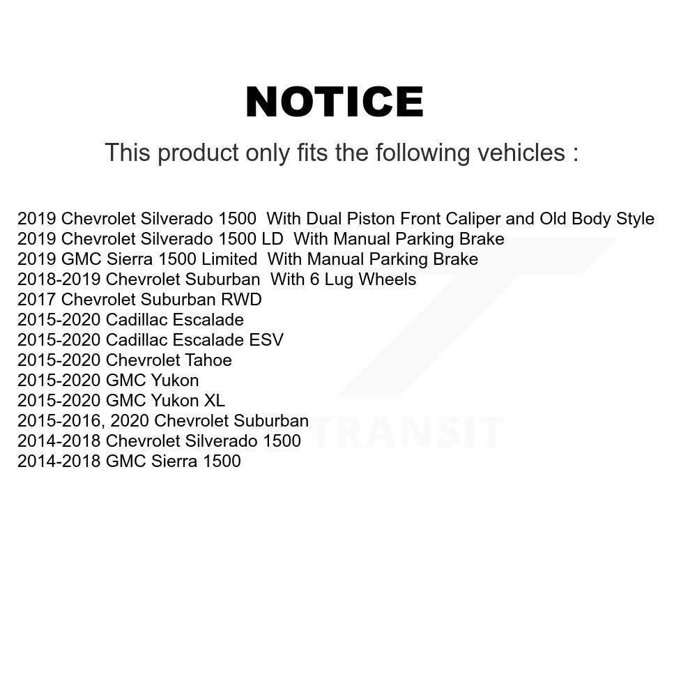 [Arrière] Disque et plaquette de frein pour Chevrolet GMC Silverado 1500 Sierra Tahoe KDC-100898