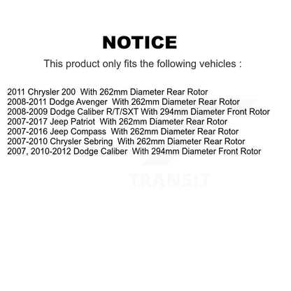 [Avant + Arrière] Kit de disque (percé rainuré revêtu) et plaquette (céramique) de frein pour Jeep Patriot Dodge Compass Caliber Chrysler Avenger Sebring 200 KDT-100260