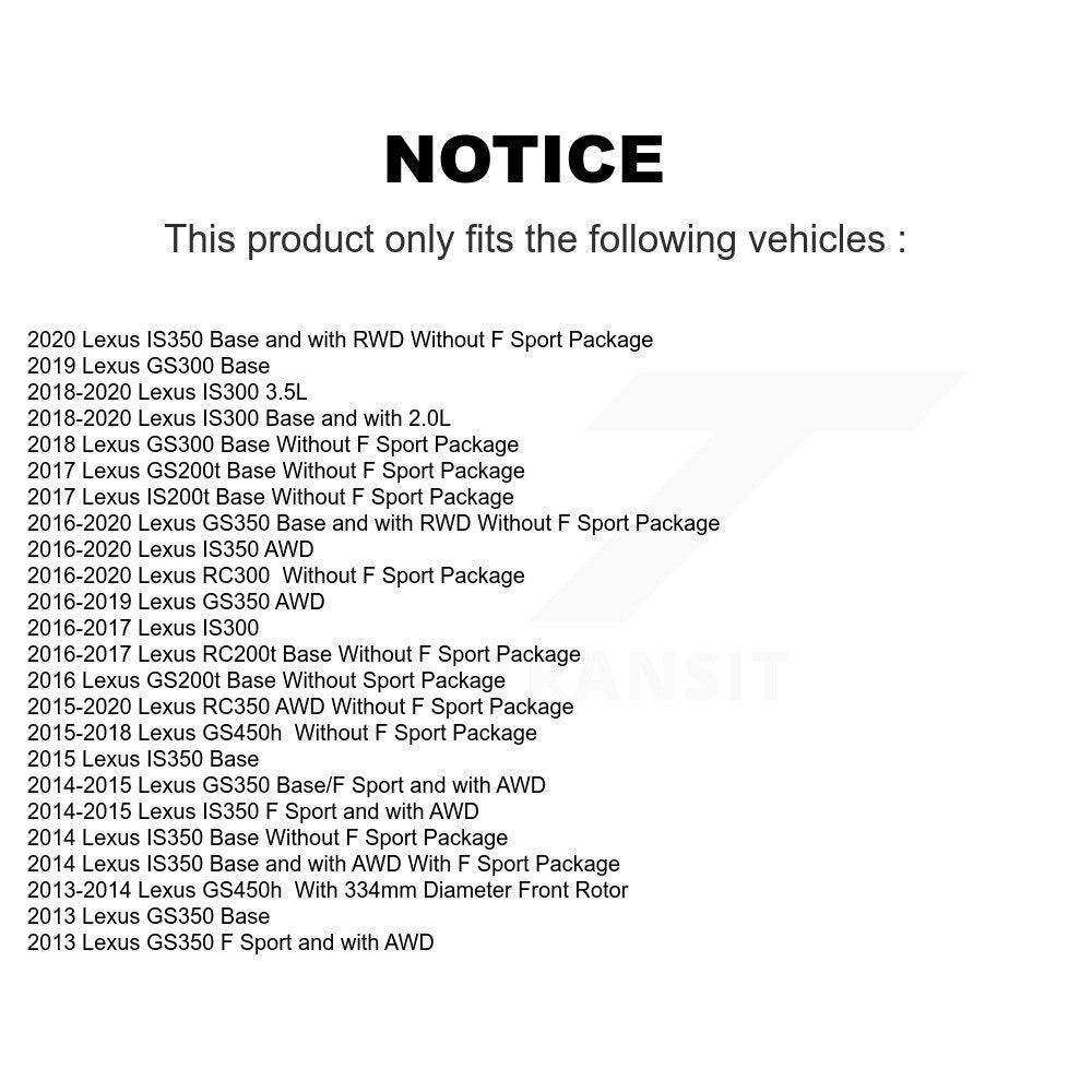 [Avant + Arrière] Kit de Disque et plaquette (céramique) de frein pour Lexus GS350 IS300 IS350 RC350 IS200t RC300 RC200t GS300 GS200t GS450h KDT-100755