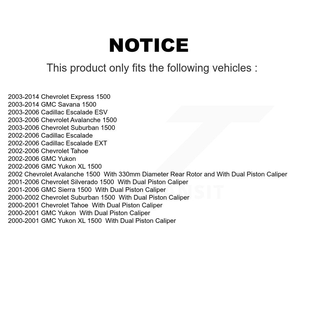[Arrière] Kit de disque (revêtu) de frein pour Chevrolet Silverado 1500 GMC Tahoe Sierra Suburban Yukon Avalanche XL Cadillac Express Escalade Savana ESV EXT KG-100386