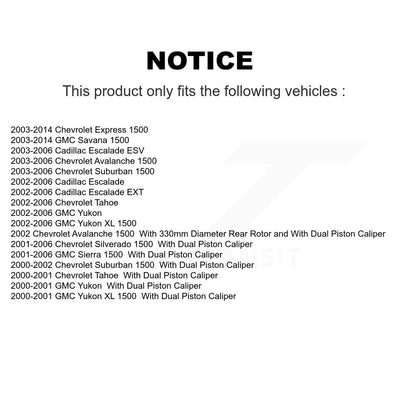 [Arrière] Kit de disque (revêtu) de frein pour Chevrolet Silverado 1500 GMC Tahoe Sierra Suburban Yukon Avalanche XL Cadillac Express Escalade Savana ESV EXT KG-100386