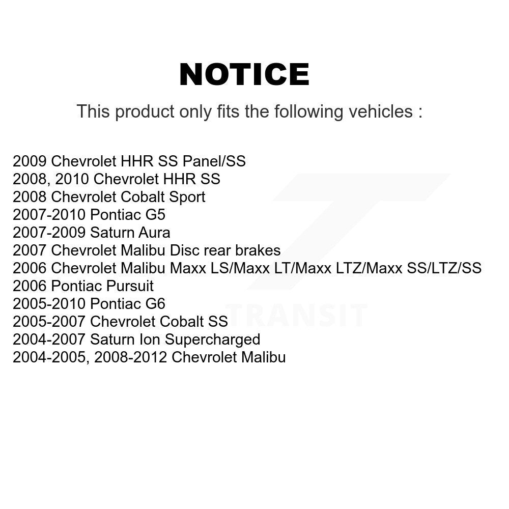 [Arrière] Kit de disque (revêtu) de frein pour Chevrolet Malibu Pontiac G6 Cobalt Saturn Ion HHR Aura G5 Pursuit KG-100392