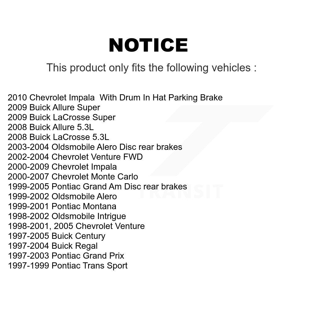 [Arrière] Kit de disque (revêtu) de frein pour Chevrolet Impala Buick Pontiac Century Grand Am Monte Carlo Oldsmobile Prix Venture Alero Regal Intrigue LaCrosse Montana Trans Sport Allure KG-100400