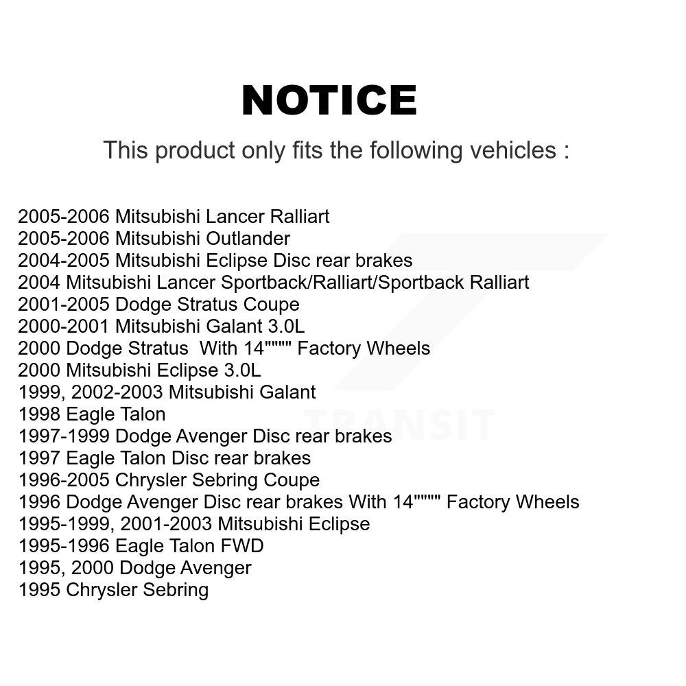 [Arrière] Kit de disque (revêtu) de frein pour Mitsubishi Chrysler Sebring Dodge Stratus Eclipse Galant Lancer Outlander Avenger Eagle Talon KG-100463