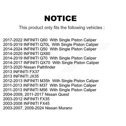 [Arrière] Kit de disque (revêtu) de frein pour Nissan Murano INFINITI Pathfinder QX60 Q50 Quest FX35 JX35 Q60 M37 QX70 Q70 Q70L FX45 FX37 M56 M35h KG-100531