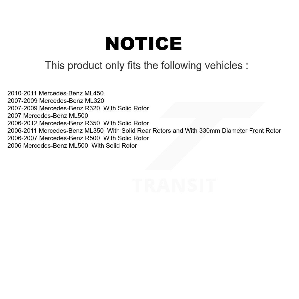 [Arrière] Kit de disque (revêtu) de frein pour Mercedes-Benz ML350 R350 ML500 ML320 R500 R320 ML450 KG-100569