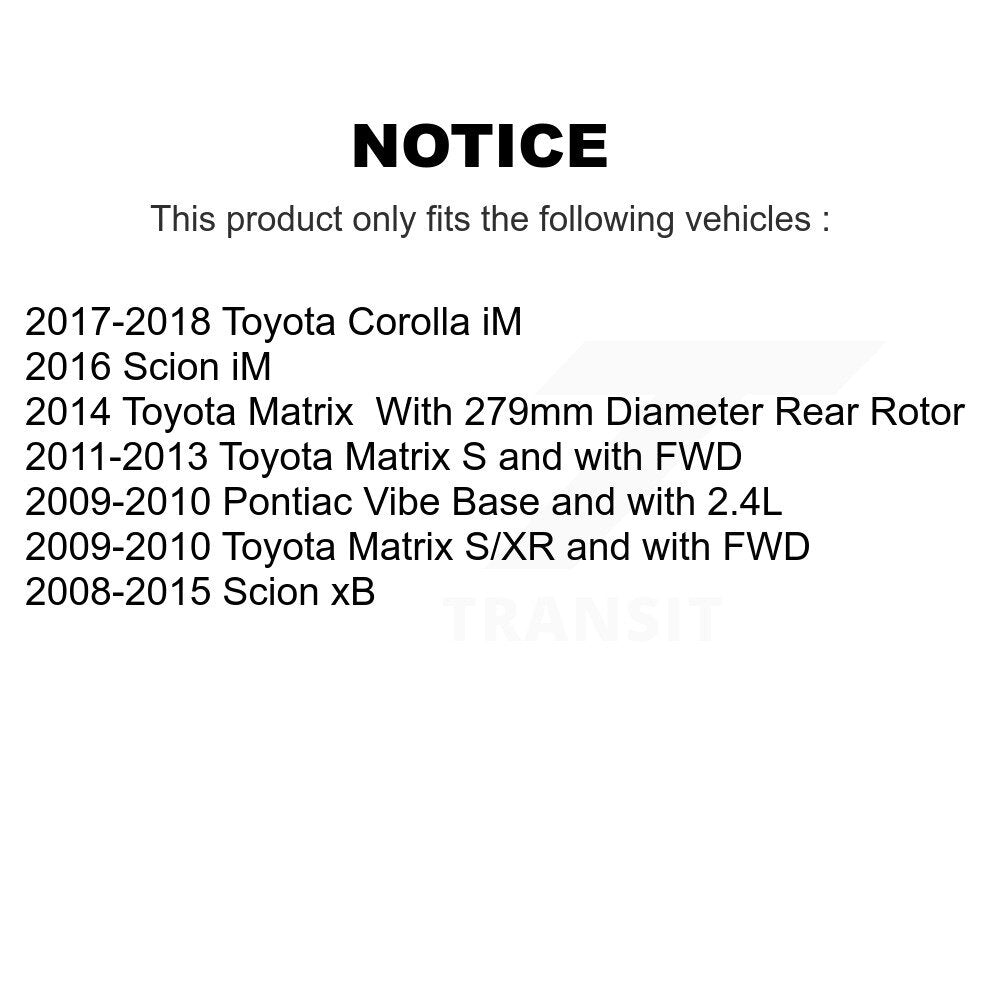 [Arrière] Kit de disque (revêtu) de frein pour Scion xB Toyota Matrix Pontiac Vibe Corolla iM KG-100605
