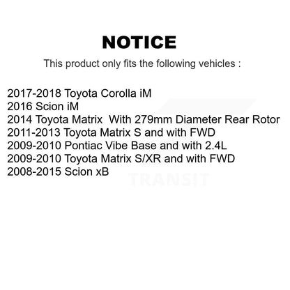 [Arrière] Kit de disque (revêtu) de frein pour Scion xB Toyota Matrix Pontiac Vibe Corolla iM KG-100605