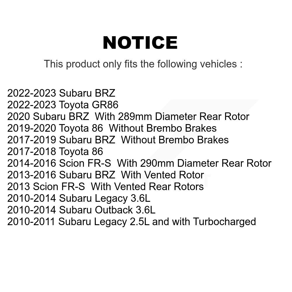 [Arrière] Kit de disque (revêtu) de frein pour Subaru Outback Legacy Scion FR-S BRZ Toyota 86 GR86 KG-100628
