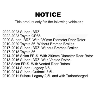 [Arrière] Kit de disque (revêtu) de frein pour Subaru Outback Legacy Scion FR-S BRZ Toyota 86 GR86 KG-100628