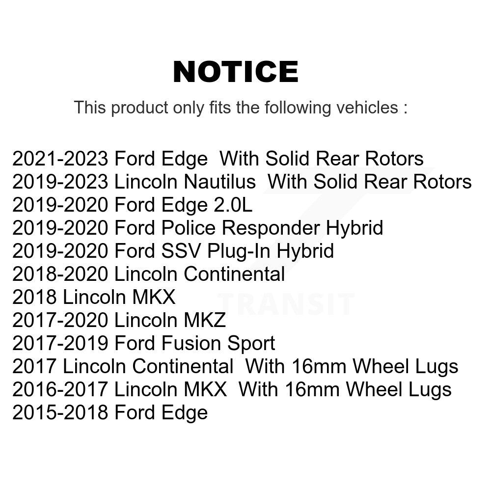 [Arrière] Kit de disque (revêtu) de frein pour Ford Edge Fusion Lincoln MKX MKZ Nautilus Continental Police Responder Hybrid SSV Plug-In KG-100684