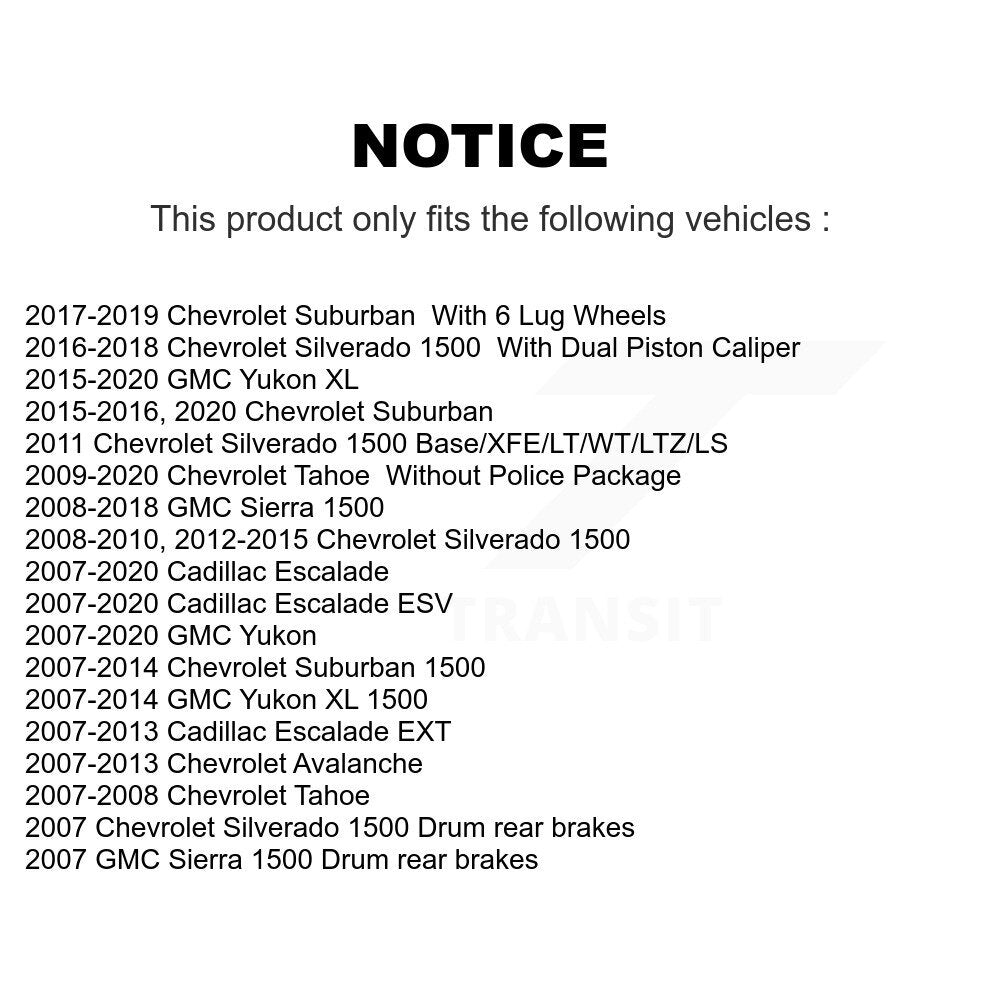 [Avant + Arrière] Kit de disque (revêtu) de frein pour Chevrolet Silverado 1500 GMC Sierra Tahoe Yukon Cadillac Suburban Escalade XL Avalanche ESV EXT KG-100720
