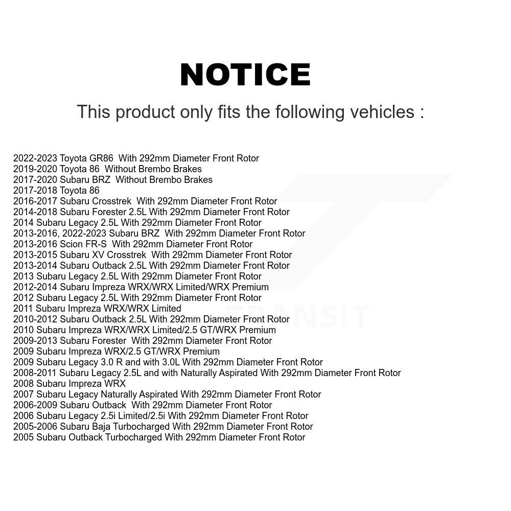 [Avant] Kit de disque (revêtu) de frein pour Subaru Forester Outback Impreza Legacy XV Crosstrek Scion FR-S BRZ Toyota 86 Baja GR86 KG-101321