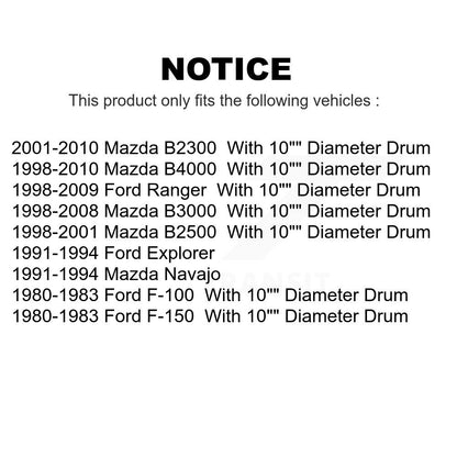 [Arrière] Kit de Tambour de frein pour Ford Ranger Mazda Explorer B3000 F-150 B2500 F-100 B4000 B2300 Navajo KG-101399