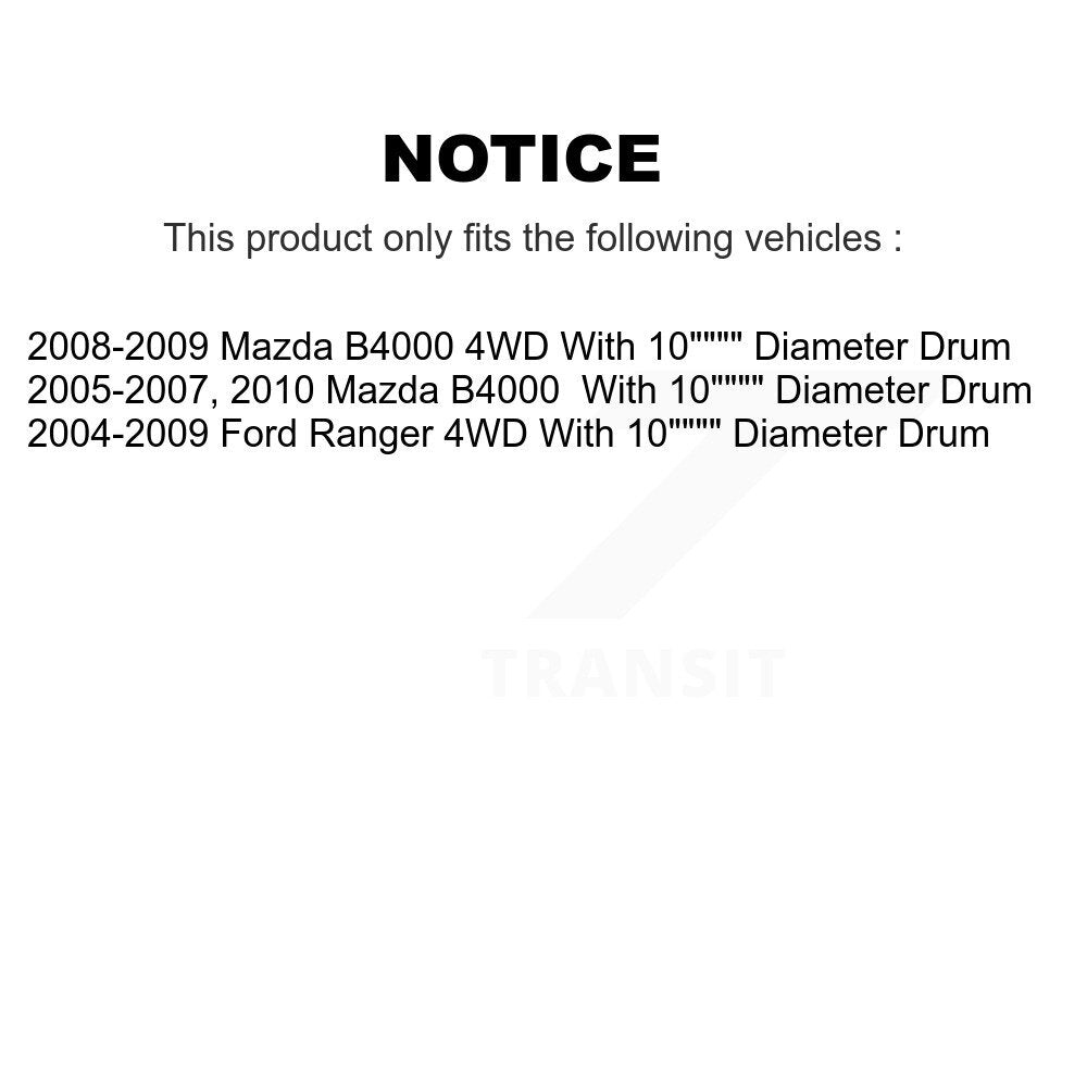 [Avant + Arrière] Kit d'ensemble disque de frein à disque et moyeu pour Ford Ranger Mazda B4000 avec 10" Diameter Drum KG-101426
