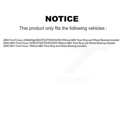 [Avant + Arrière] Kit d'ensemble disque de frein à disque et moyeu pour Ford Focus Wheel Bearing Includes KG-101434