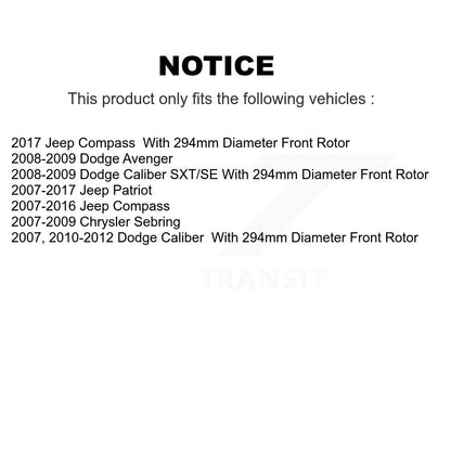 [Avant + Arrière] Kit d'ensemble disque de frein à disque et moyeu pour Jeep Patriot Compass Dodge Caliber Chrysler Sebring Avenger KG-101467
