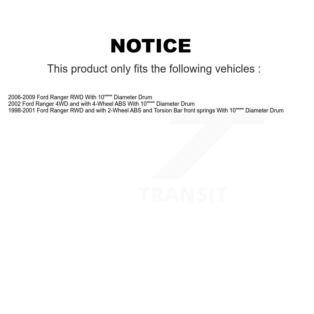[Avant + Arrière] Kit d'ensemble disque de frein à disque et moyeu pour Ford Ranger avec 10" Diameter Drum KG-101469