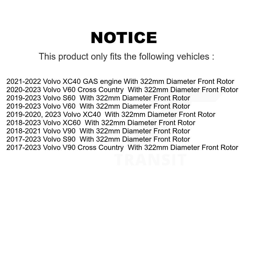 [Avant] Kit de disque (revêtu) de frein pour Volvo XC60 XC40 S90 S60 V90 Cross Country V60 avec 322mm Diameter Rotor KG-101611