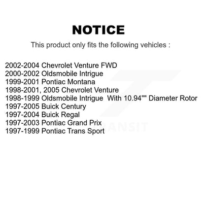[Avant + Arrière] Kit de disque (revêtu) de frein pour Buick Century Pontiac Grand Prix Chevrolet Venture Regal Oldsmobile Intrigue Montana Trans Sport KG-101735