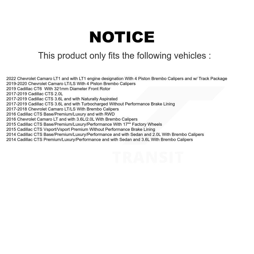 [Avant] Kit de disque (revêtu) et plaquette (céramique) de frein pour Chevrolet Camaro Cadillac CTS CT6 KGC-100048