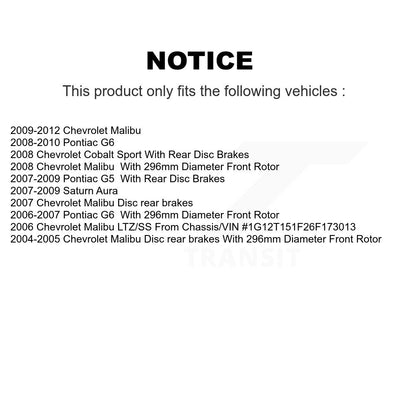 [Avant] Kit de disque (revêtu) et plaquette (céramique) de frein pour Chevrolet Malibu Pontiac G6 Cobalt Saturn Aura G5 KGC-100187