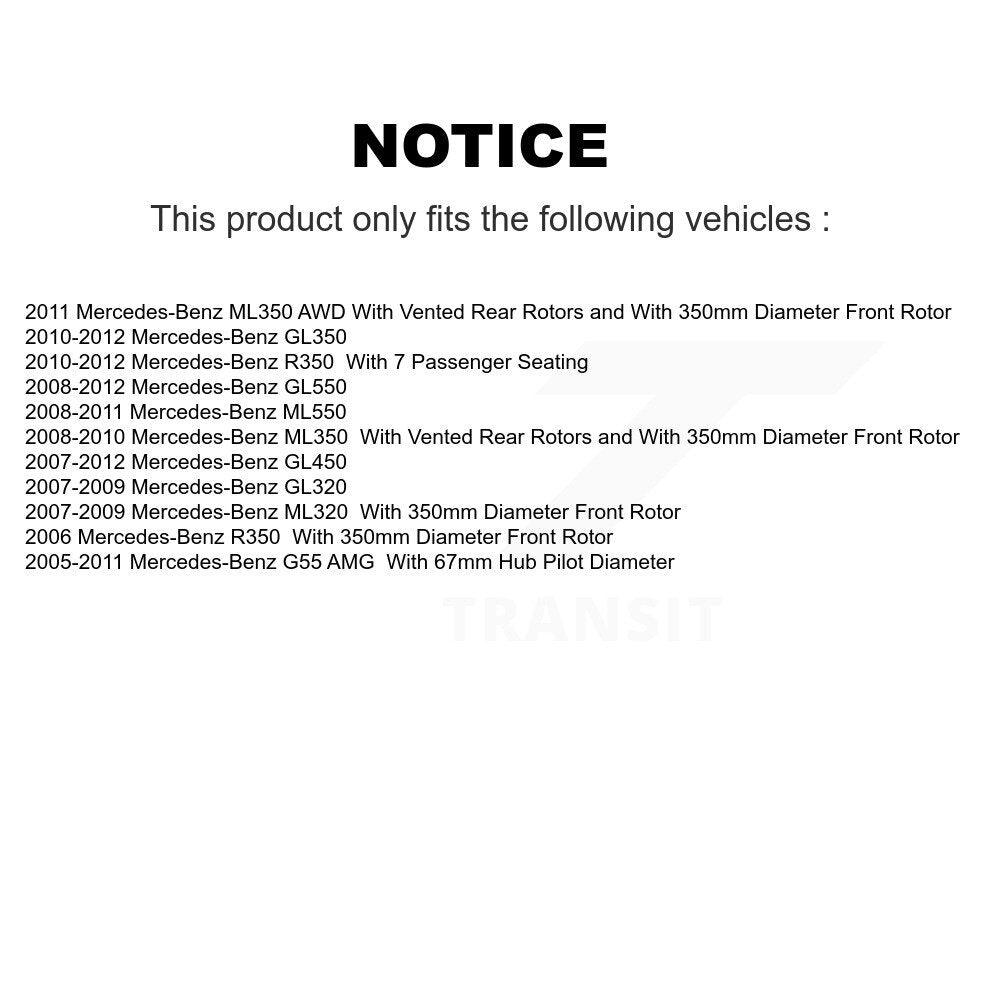 [Avant] Kit de disque (revêtu) et plaquette (céramique) de frein pour Mercedes-Benz ML350 GL450 R350 GL550 ML320 GL350 ML550 GL320 KGC-100195