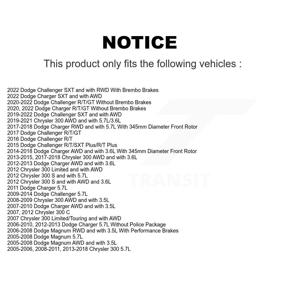 [Avant + Arrière] Kit de disque (revêtu) et plaquette (céramique) de frein pour Dodge Charger Chrysler 300 Challenger Magnum KGC-100638