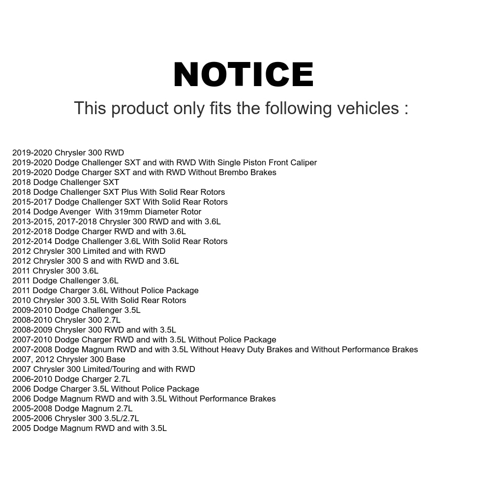 [Arrière] Kit de disque (revêtu) et plaquette (céramique) de frein pour Dodge Charger Chrysler 300 Challenger Magnum Avenger KGC-101550