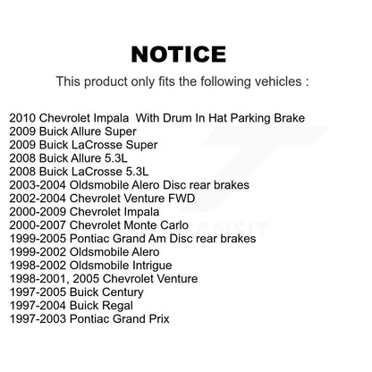 [Arrière] Kit de disque (revêtu) et plaquette (semi-métallique) de frein pour Chevrolet Impala Buick Pontiac Century Grand Am Monte Carlo Oldsmobile Prix Venture Alero Regal Intrigue LaCrosse Allure KGF-101219