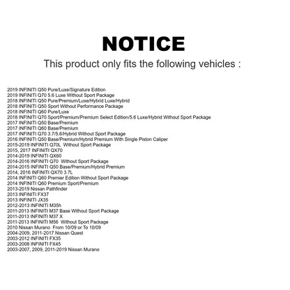 [Arrière] Kit de disque (revêtu) et plaquette (semi-métallique) de frein pour Nissan Murano INFINITI Pathfinder QX60 Q50 Quest FX35 JX35 Q60 M37 QX70 Q70 Q70L FX45 FX37 M56 M35h KGF-101383