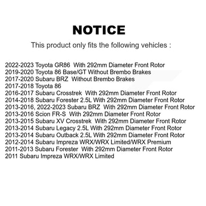 [Avant] Kit de disque (revêtu) et plaquette (semi-métallique) de frein pour Subaru Forester Impreza Outback XV Crosstrek Legacy Scion FR-S BRZ Toyota 86 KGF-101899