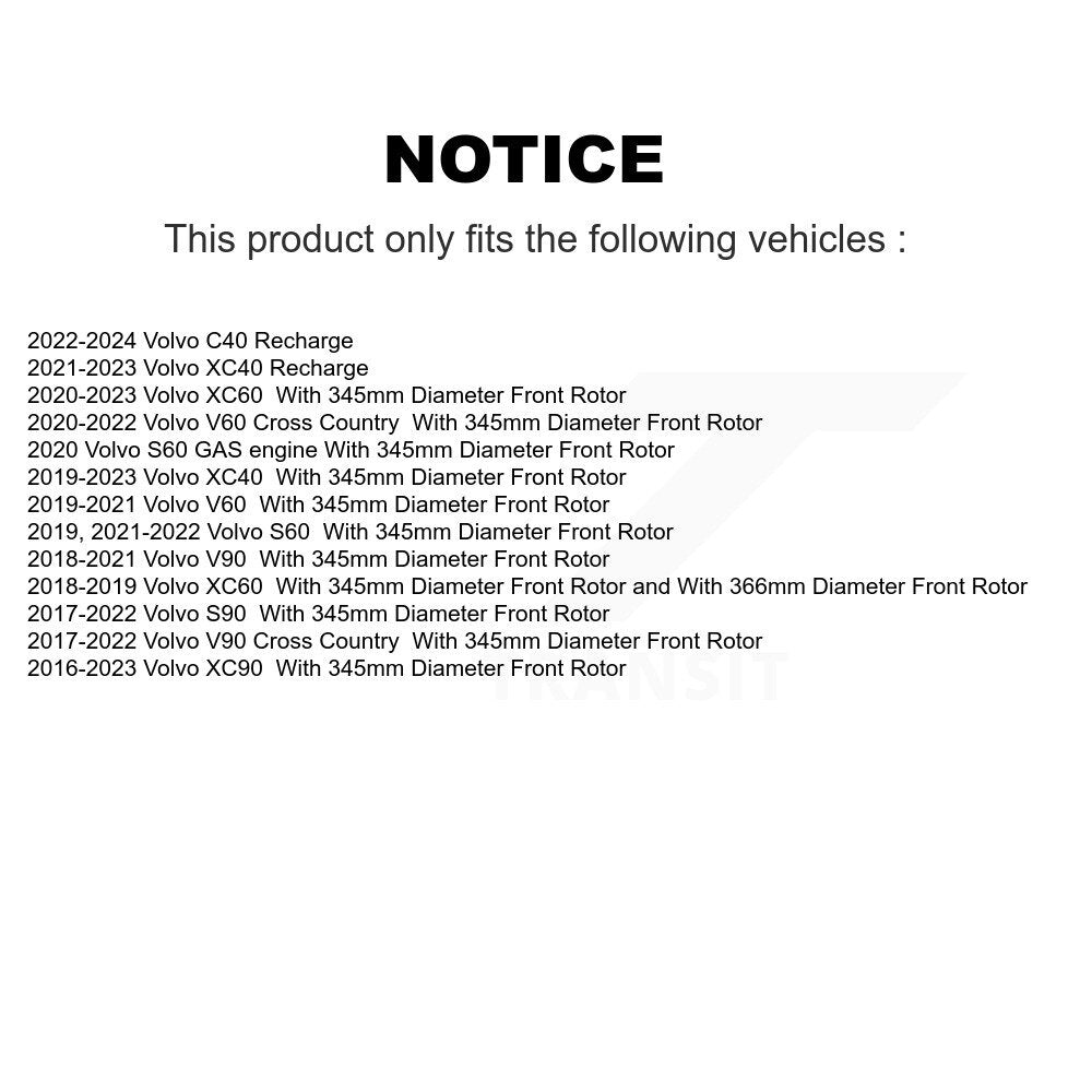 [Avant] Kit de disque (revêtu) et plaquette (semi-métallique) de frein pour Volvo XC90 XC60 XC40 S90 V90 Cross Country V60 avec 345mm Diameter Rotor KGF-102436