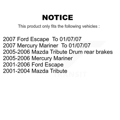 [Arrière] Kit de Tambour de frein pour Ford Escape Mazda Tribute Mercury Mariner KGN-100102