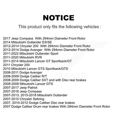 [Avant] Kit de disque (revêtu) et plaquette (semi-métallique) de frein pour Jeep Dodge Patriot Mitsubishi Chrysler Compass Avenger 200 Caliber Outlander Sport Sebring Lancer RVR KGS-100157
